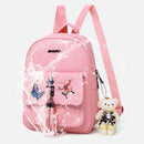 4pcs/set Fashion Women Butterfly Print Backpack Clutch Shoulder Bag (Pink)
