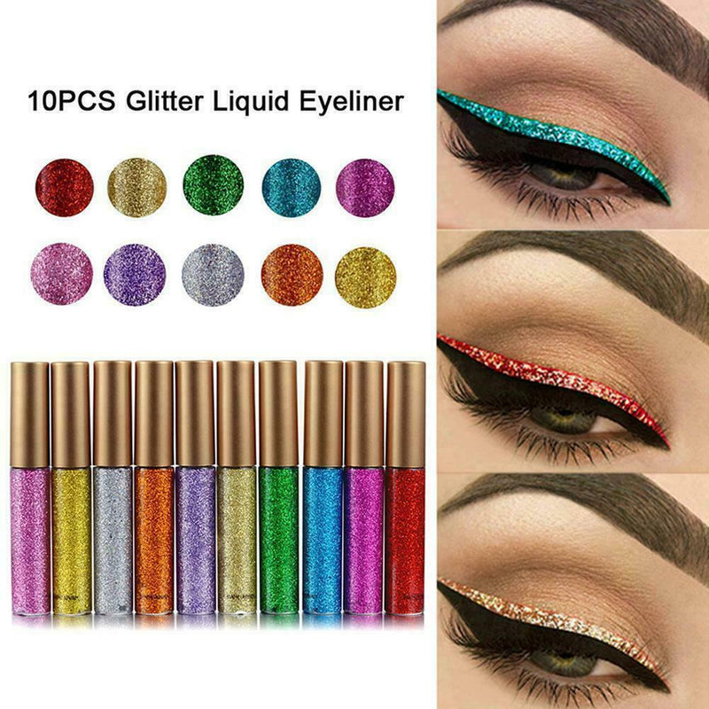 Hot 10Pcs/Set Glitter Eyeliner Waterproof Liquid Eye Makeup Hotsale Liner Z5Y2