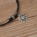 Layer Summer Beach Women Leather Beads Charm  Anklets Sun Pendant Foot Chain