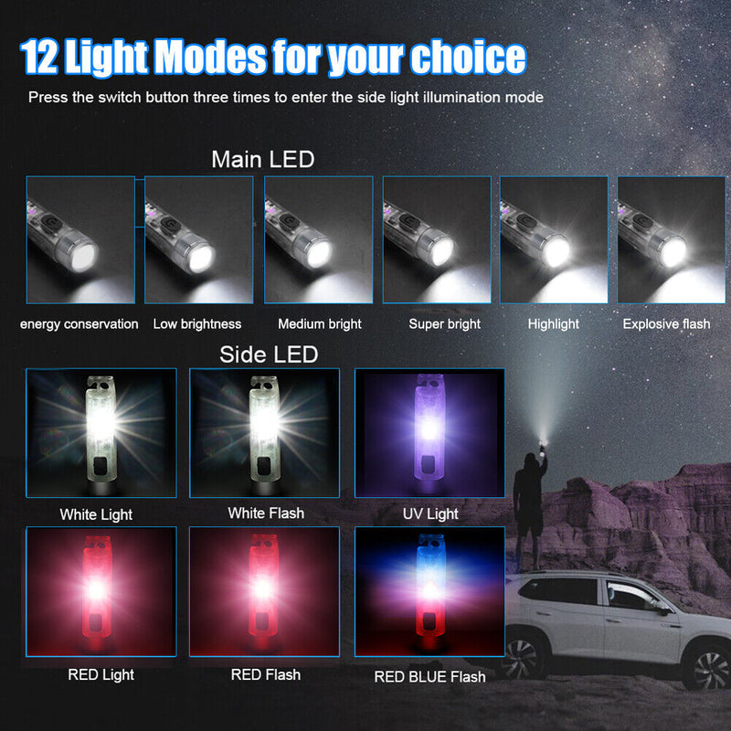 Mini LED Flashlight USB Fishing Camping Bicycle Light Emergency Keyring Torch