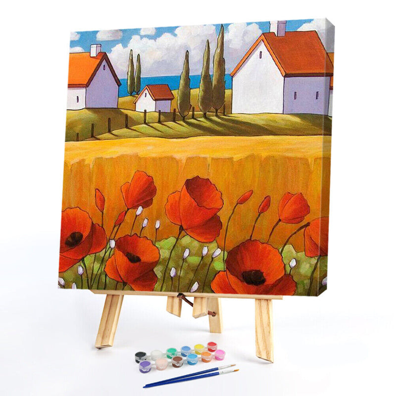 House with Flowers 20X20cm Oil Paint By Numbers Picture DIY Painting Crafts