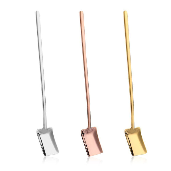 Dessert Long Handle Square Shovel Stirring Scoop Coffee Spoon Stainless Steel