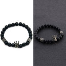 Men Fashion Black Lava Stone Crown Beaded Cuff Charm CL Q8X4 Bracelet K7G3