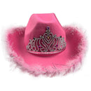 Western Style Cowboy Hat Warped Brim with Sequin Decoration Crown Cowgirl Hat`