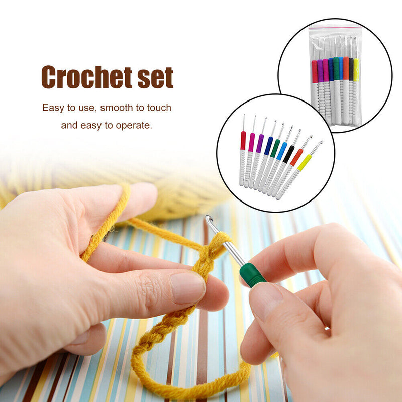 9pcs Double Color Plastic Handle Crochet Hooks Sweater Needles Set Crafts