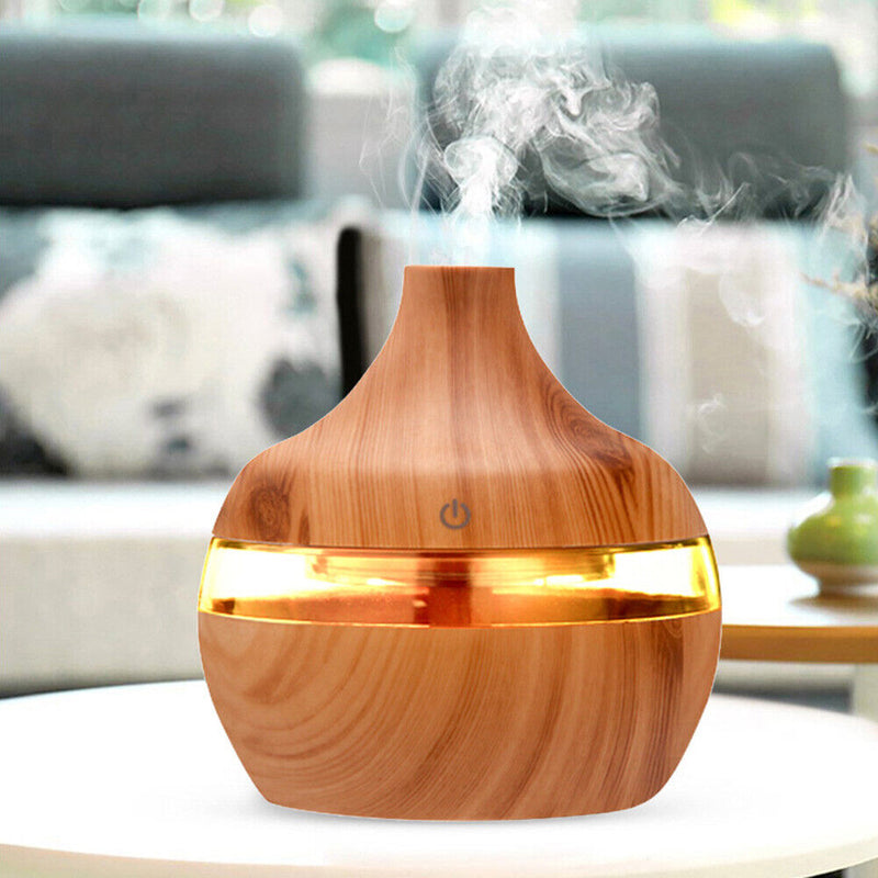 Aroma Oil Diffuser Ultrasonic Wood Grain Air Humidifier (Light wood grain) Newly