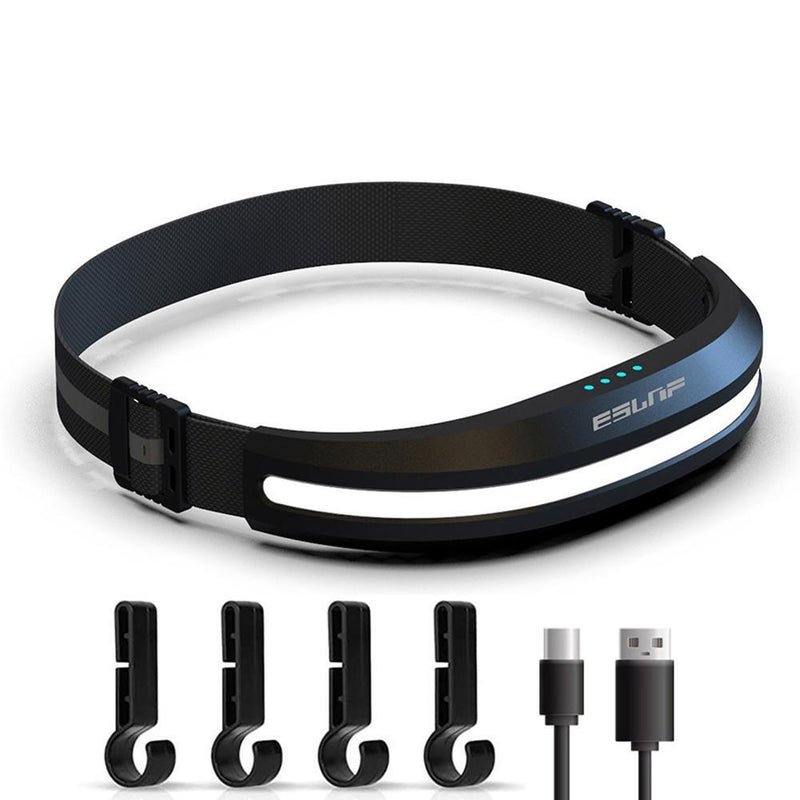 COB LED Camping Lantern Reflective Headlamp USB Rechargeable for Running (Black)