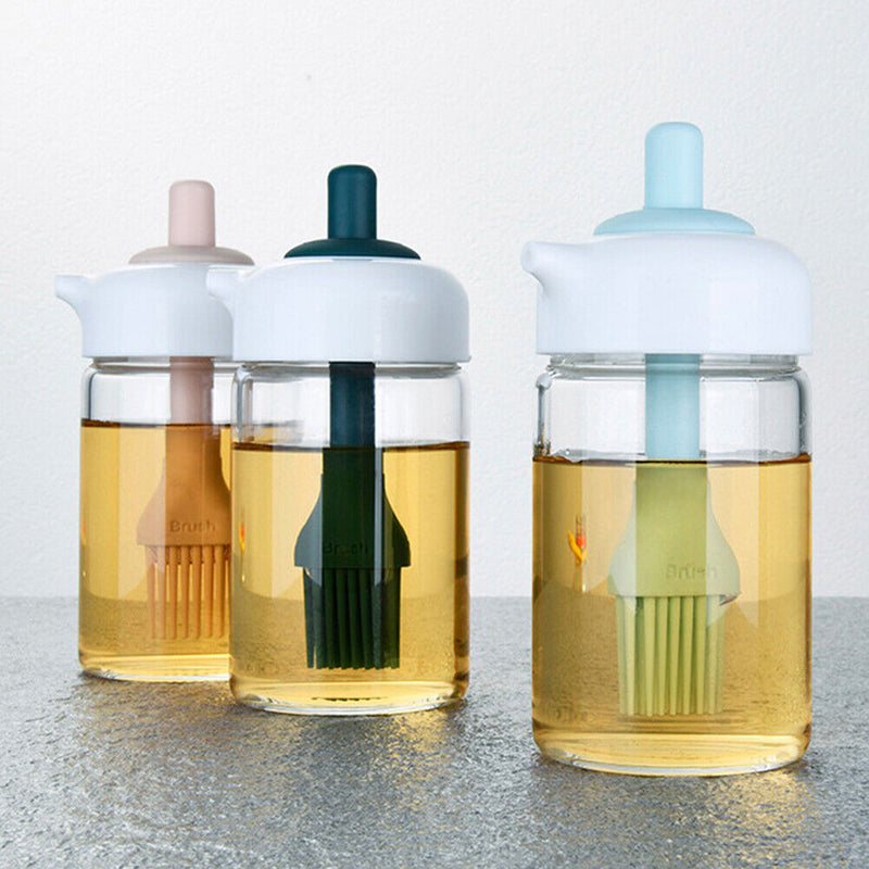 Oil Bottle with Brush Kitchen Oil Dispenser for BBQ Baking Cooking (Pink)