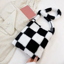 Plush Contrast Color Checkered Print Shoulder Bag Shopping Bags Large Handbags