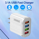 4 Port USB Wall Charger Portable Phone Tablet 3.1A Power Adapter (US White)