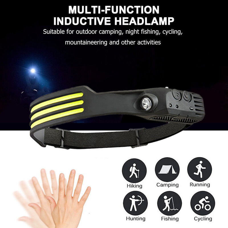 COB LED Sensor Headlight Flashlight USB Outdoor Camping Strong (C White)