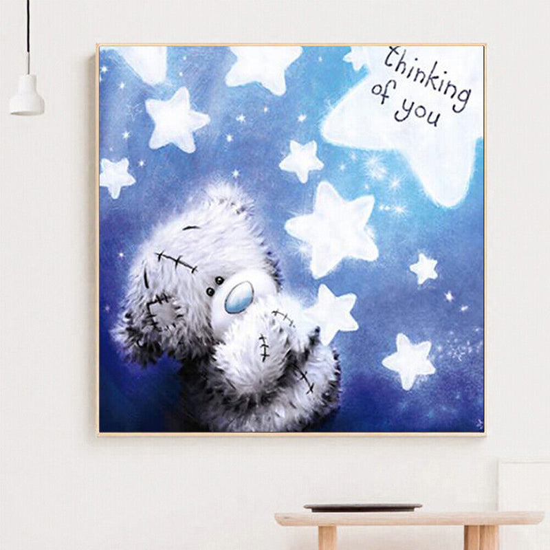 Handmade Blue Bear 5D DIY Full Round Drill Drawing Kit Artwork Diamond Painting