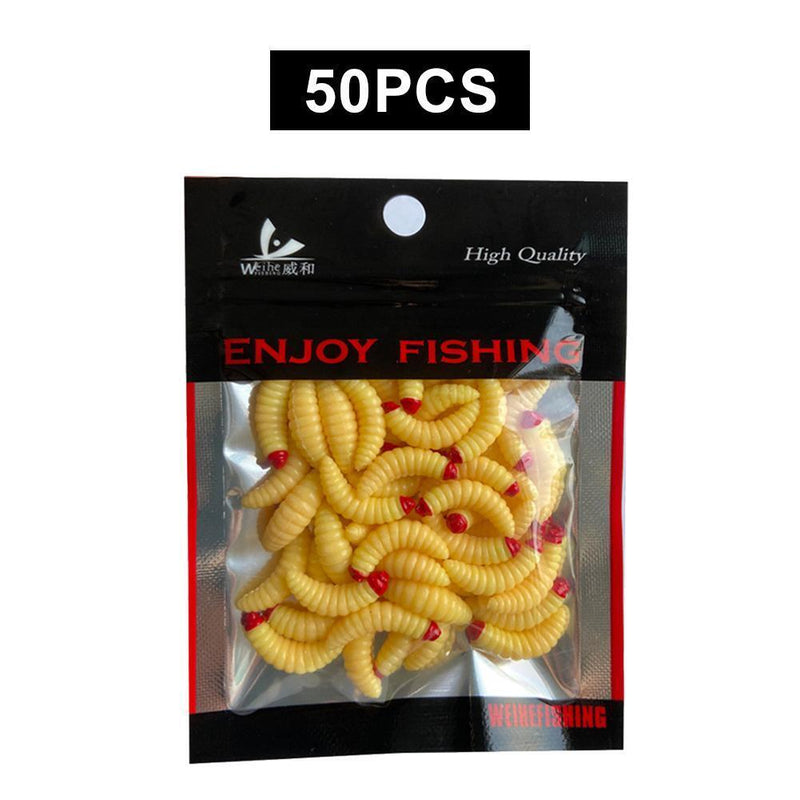 100pcs 2.4cm 0.5g Maggot Bionic Fishing Lures Artificial Soft Bait (Beige)