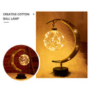 LED Table Lamp Hemp Rope Wrought Iron Moon Ball Decorative Bedside Night Lamp