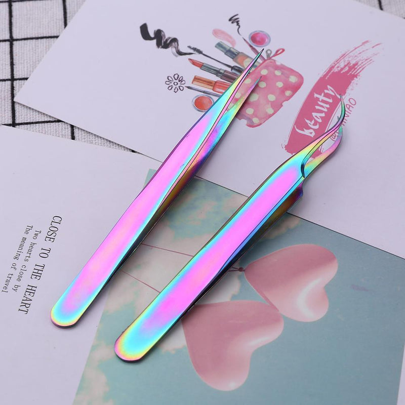 Rainbow Tweezers Nail Rhinestone Picker Nail Art Eyelash Tool (T-1+T-2)