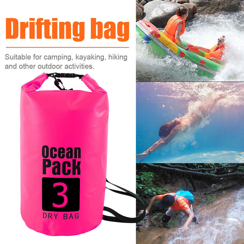 Waterproof Dry Bag Pack Sack Swimming Kayaking River Trekking (3L Pink) Newly