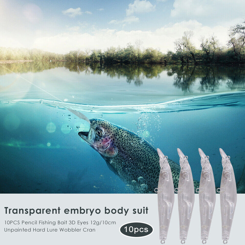 10pcs 8.9cm 12g Artificial Fishing Lure Transparent Embryo Body Hard Baits Set