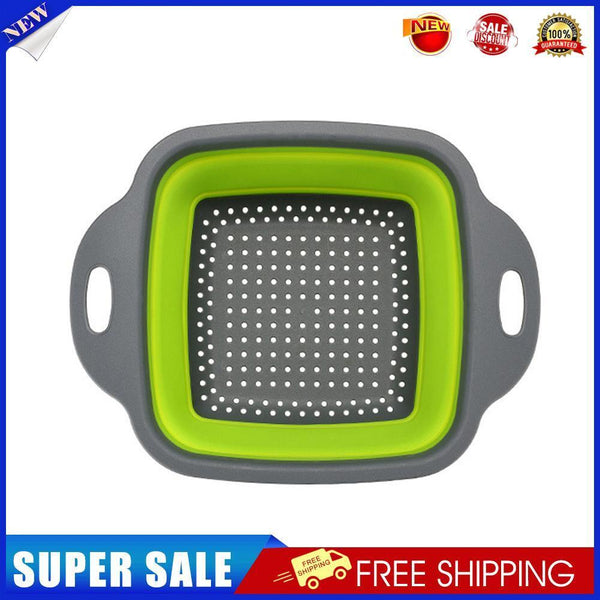 Folding Silicone Drain Basket Fruit Vegetable Washing Strainer (Green L)
