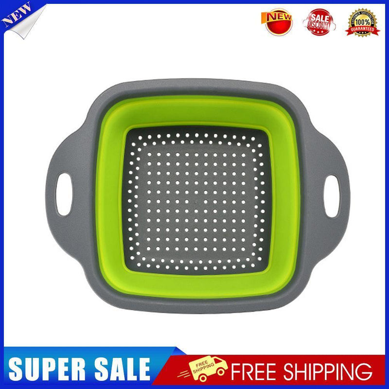 Folding Silicone Drain Basket Fruit Vegetable Washing Strainer (Green L)