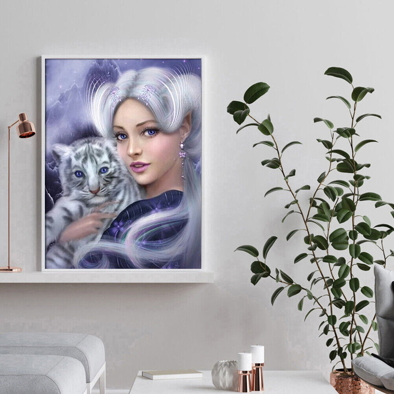 Beauty Tiger 5D DIY Full Round Drill Diamond Painting Mosaic Beadwork Home Decor