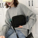 Retro Lamb Wool Pure Color Crossbody Bags Women Winter Shoulder Bag (Black)