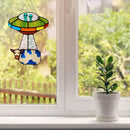 Alien and Cow Stained Glass Suncatcher Window Panel Home Hanging Pendants~
