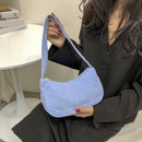 Fashion Women Corduroy Shoulder Underarm Bag Solid Color Handbags (Blue)
