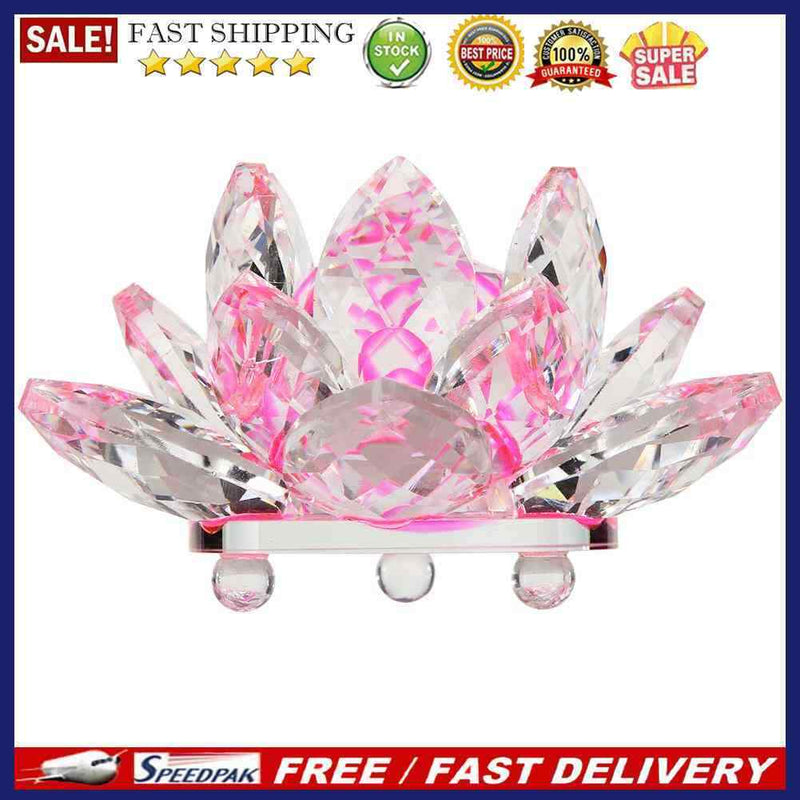 Feng Shui Crystal Lotus Flower Crafts Paperweight Ornament Gift Home Party Decor