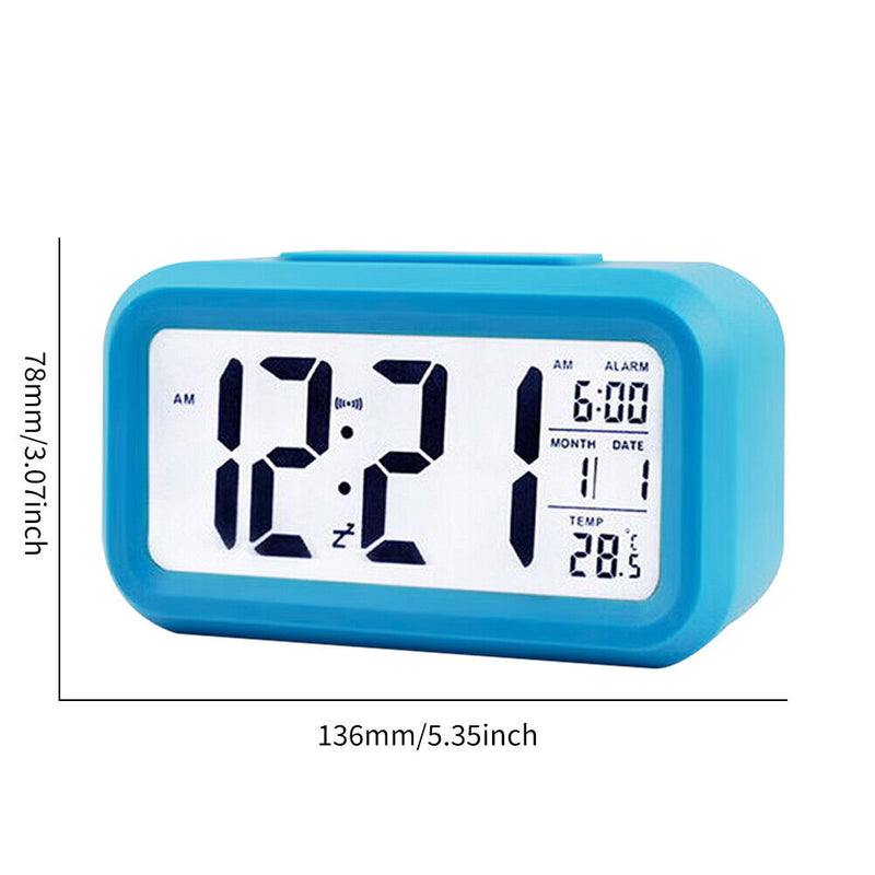 Temperature Alarm Clock LED Digital Backlight Calendar Snooze Clock (Blue)