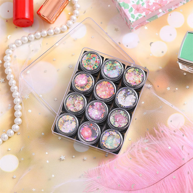 12 Bottles Glitter Nail Gel Polish Sequins Soak Off Salon Makeup Decor