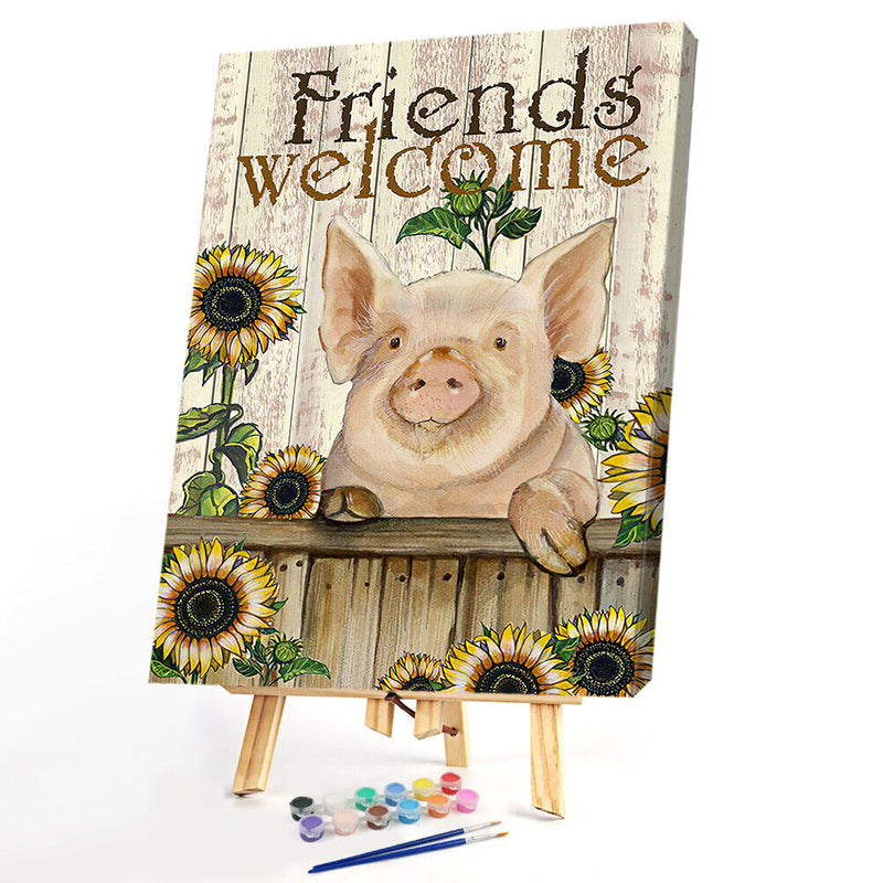 Frameless Sunflower Pig Oil Paint By Numbers Kit DIY Handmade Drawing On Canvas