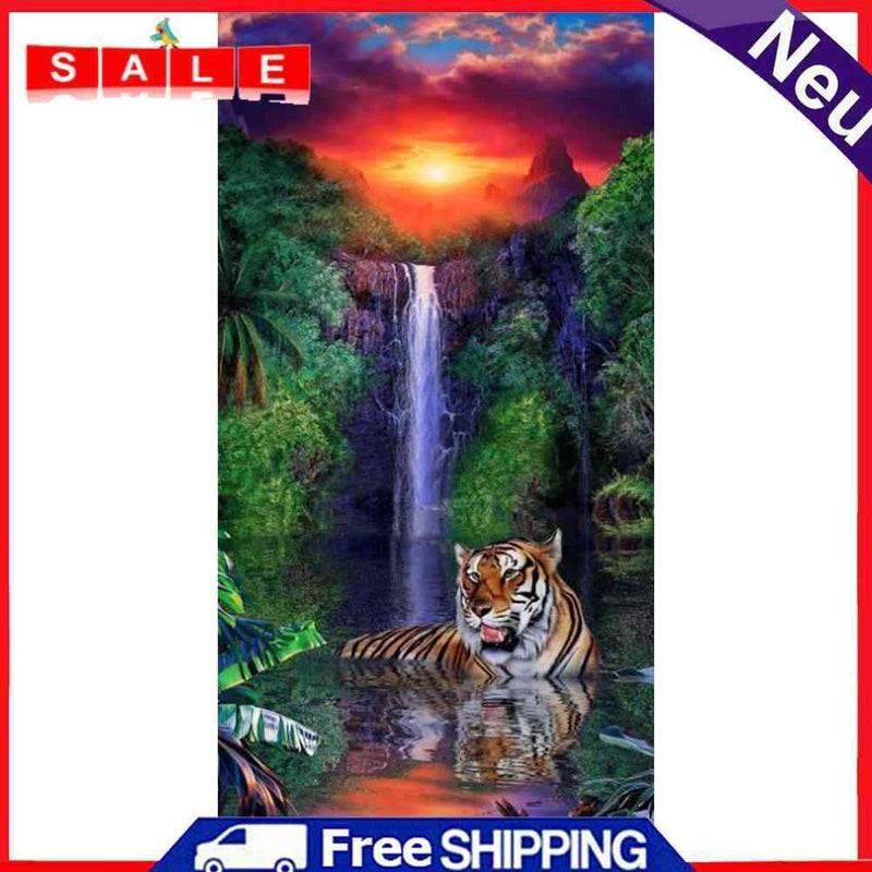 5D Diamond Painting Sunset Tiger Full Round Drill Rhinestone DIY Home Decoration