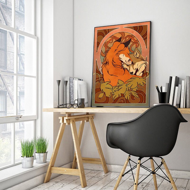 Hand Painted Oil Paint by Numbers DIY Hugging Fox Drawing Wall Decoration Gift