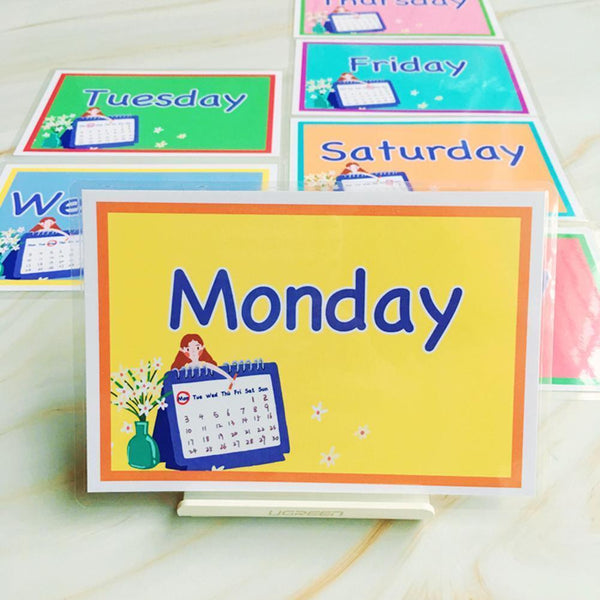 7Pcs Alphabet Number Flash Week Card Set Preschool Educational R6H6 L3H3 K6B7