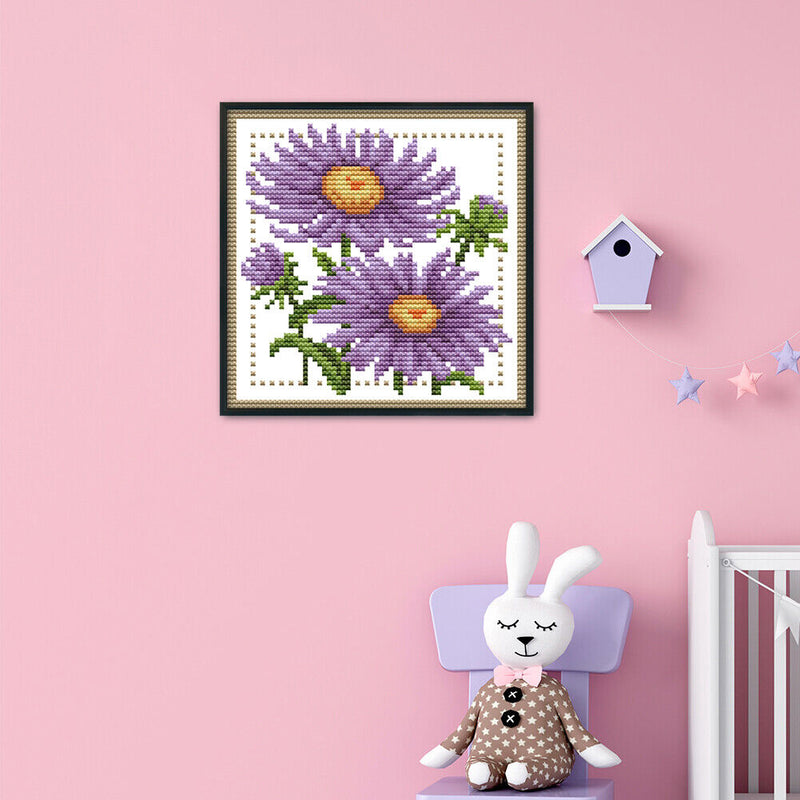 12 Month Flower Cross Stitch Printed Canvas DIY Needlework (September H431)