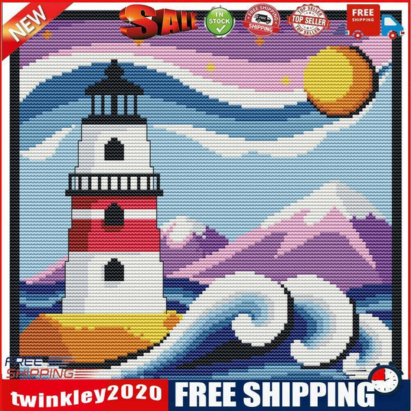 Full Embroidery Kit 14CT DIY Cartoon Lighthouse Stamped Cross Stitch Kit