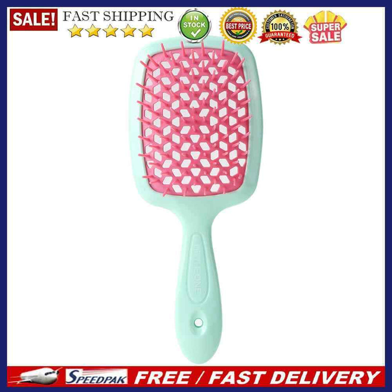 Wide Teeth Air Cushion Comb Scalp Massage Salon Hair Brush (Green pink)
