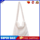 Women Plush Solid Color Handbag Winter Casual Large Shoulder Bag (White)