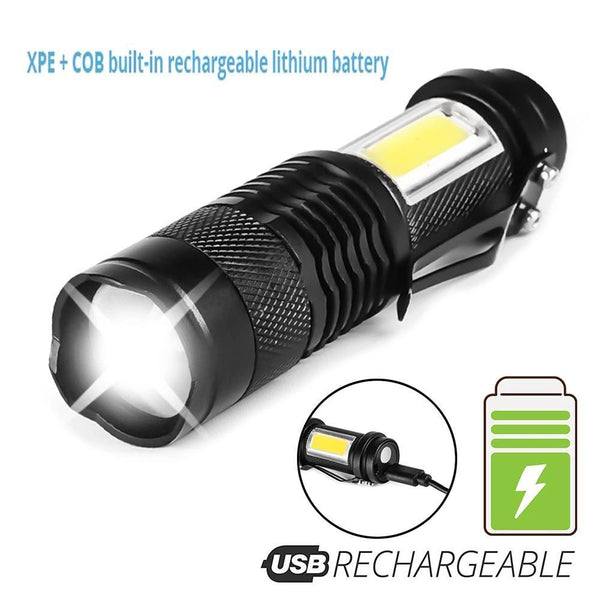 zoom USB Charging LED Glare Glashlight Zoomable Torch Lamp COB side light