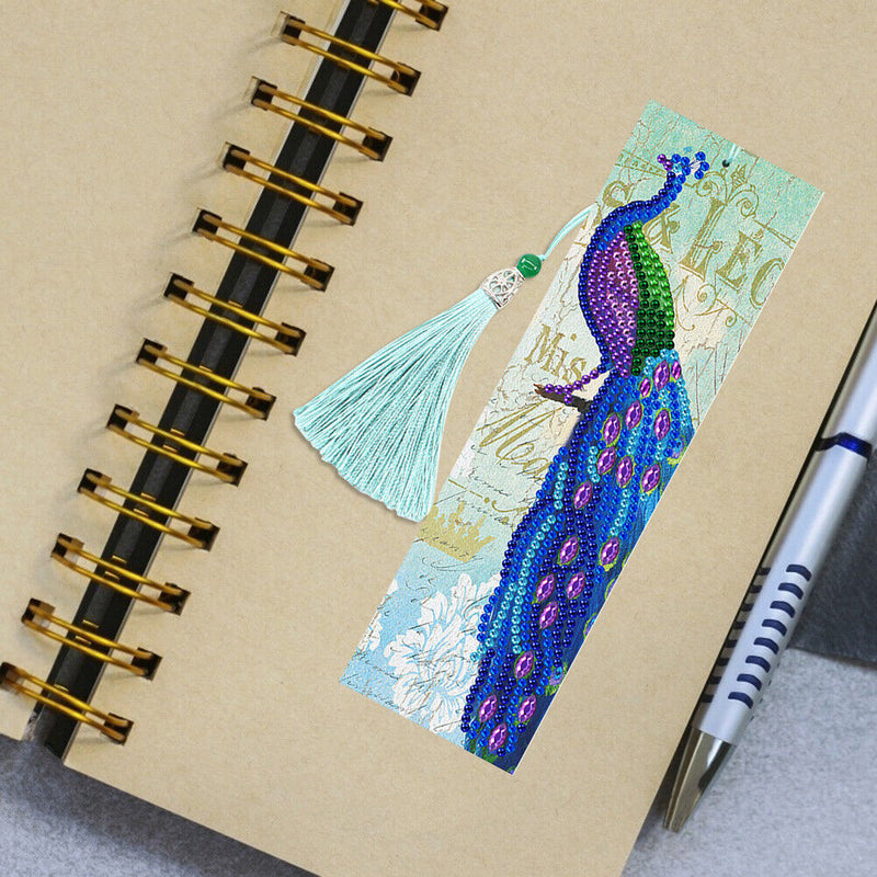 2pcs Peacock DIY Special Shaped Diamond Painting Leather Tassel Bookmark Newly