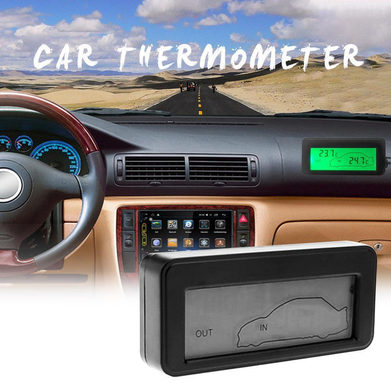 DC12V Digital Car Thermometer Mini LCD Backlight Temperature Meter (Green)