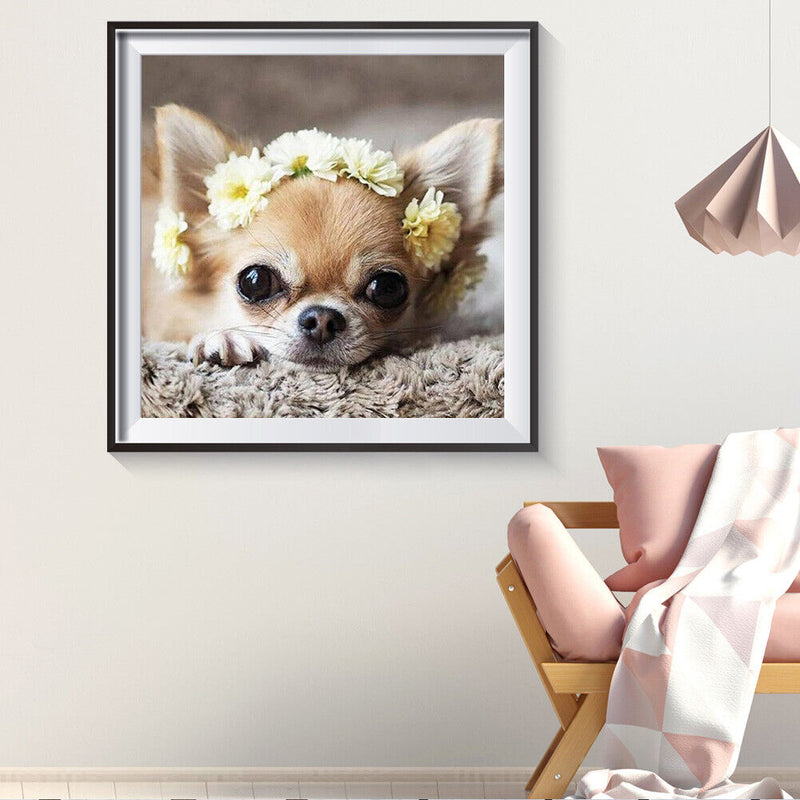5D DIY Diamond Painting Flower Dog Full Round Drill Mosaic Picture Wall Art Kit
