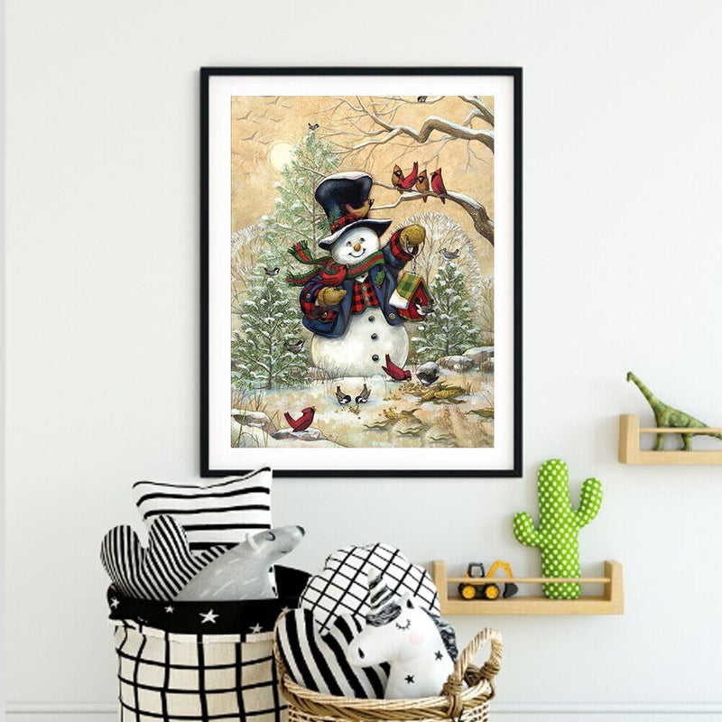 DIY Acrylic Drawing Oil Paint by Numbers Christmas Snowman Picture Home Dec