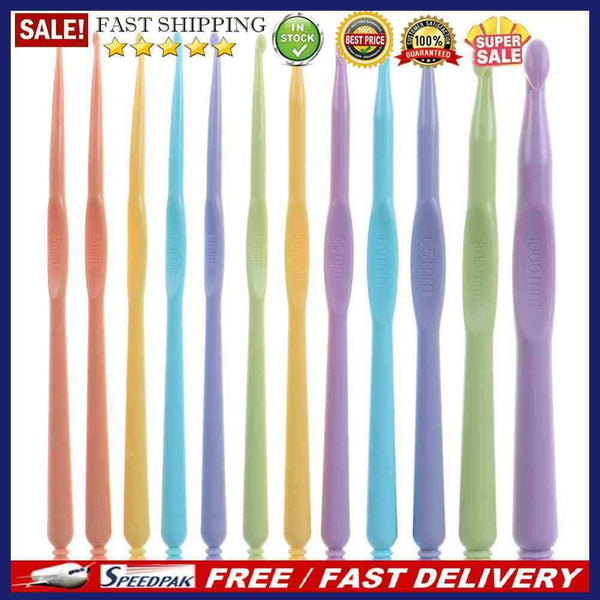 12pcs 2-10mm Plastic Crochet Hooks Kit Knitting Needles Craft Weave Tools