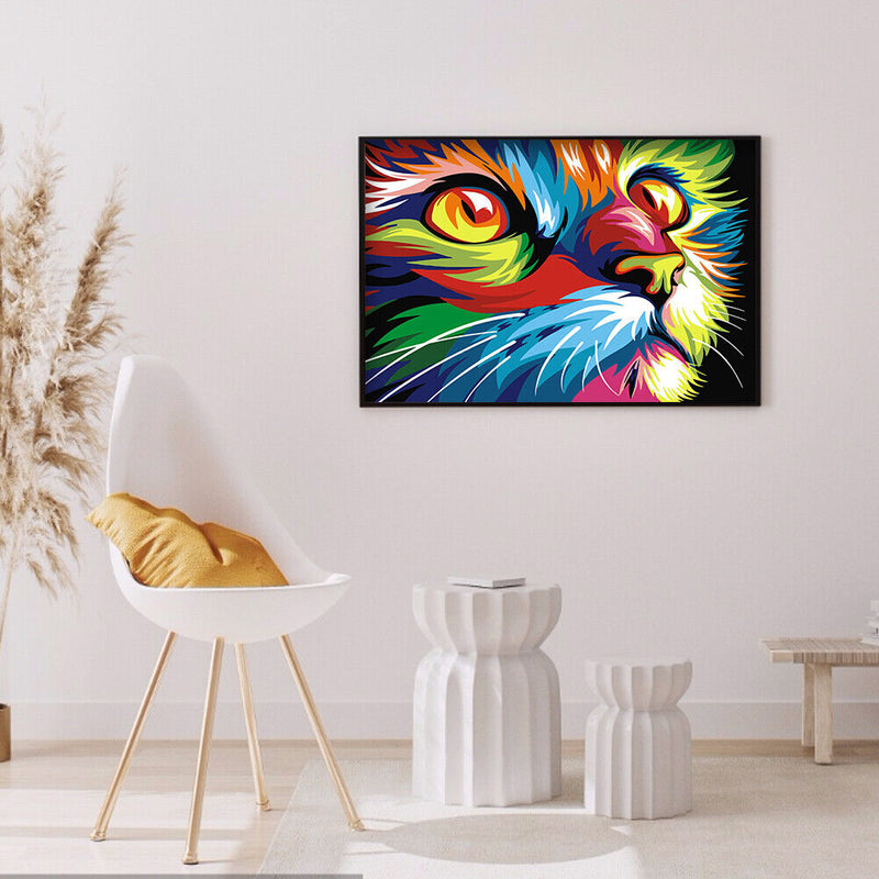 Cat Looking Up Full Round Rhinestone Picture DIY 16x12"" Home Decoration Kit