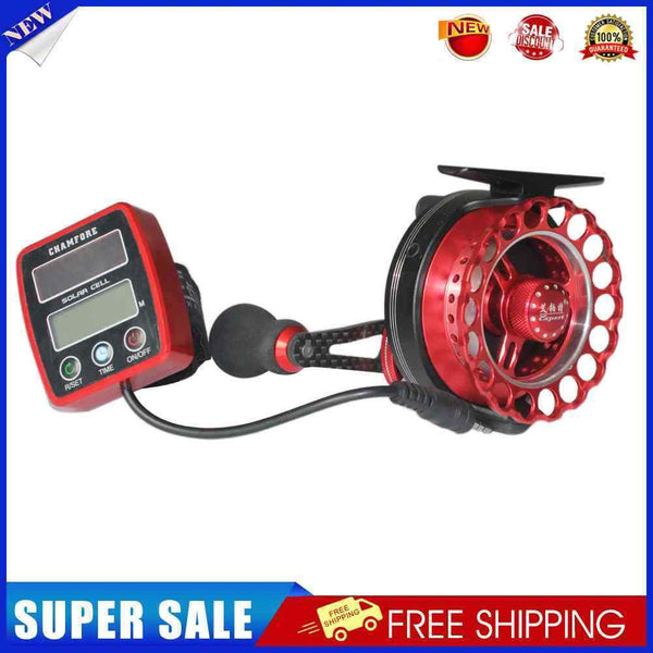Solar Power Counting Fish Line Wheel + Digital LCD Display Round Fish Boat-12813