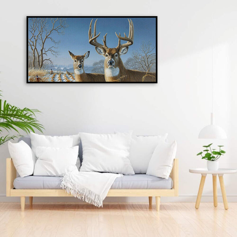 5D Full Round Drill Diamond Painting Kit Deer Snow House Decor for Adults
