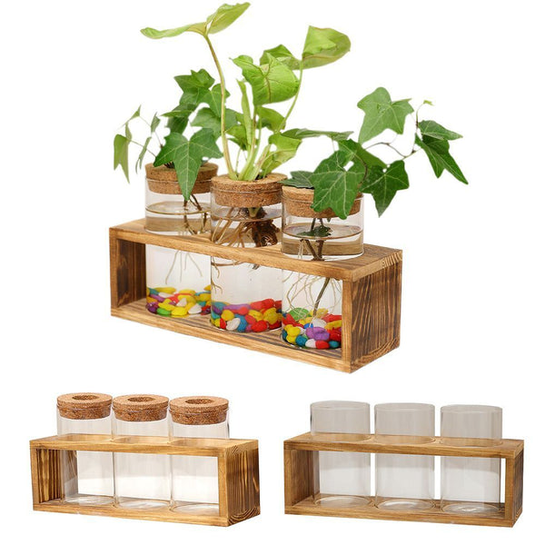 Wooden Frame Glass Vase Flower Arrangement Plant Flower Pot Hydroponic Vase