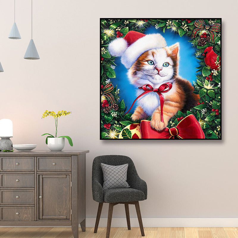 Full Drill Mosaic Diamond Painting DIY Christmas Cat 5D Art Rhinestone Picture