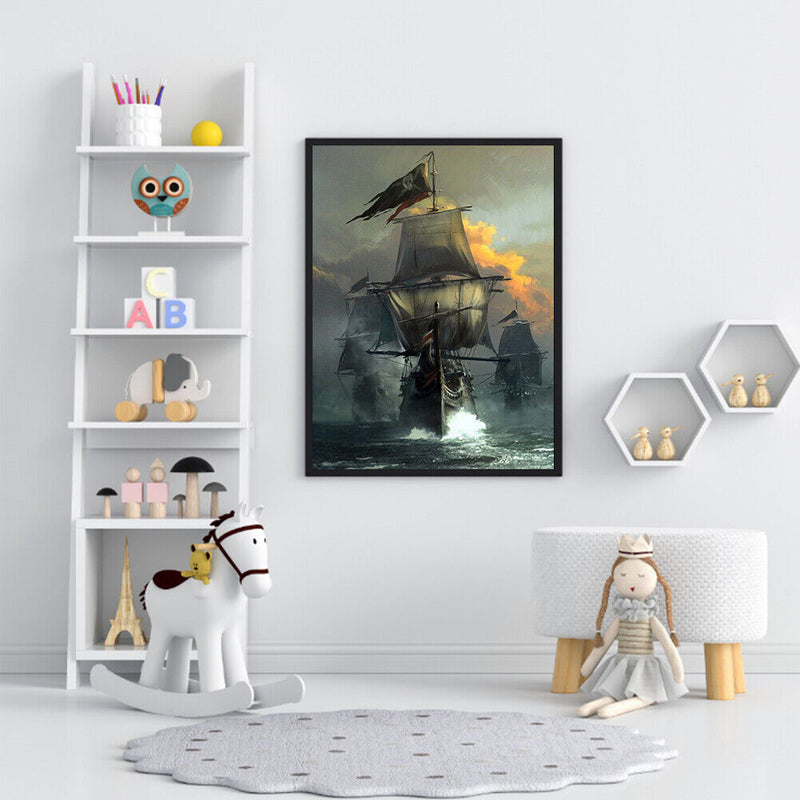Hand Painted on Canvas DIY Sea Ship Oil Paint By Numbers Drawing Kit Ornaments